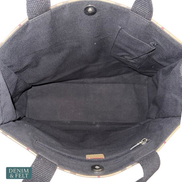 Burberry Nova Check Canvas Tote Bag Beige Black Red Plaid Shoulder Shopper Italy - Picture 10 of 14